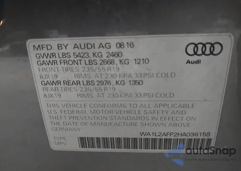 2017 Audi Q5 2.0T Premium z USA, uszkodzony, nr VIN WA1L2AFP2HA036158